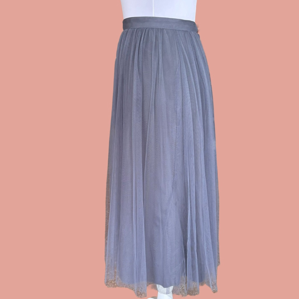 Jenny Yoo Gray Tulle Midi Skirt Size 0 - Picture 3 of 7